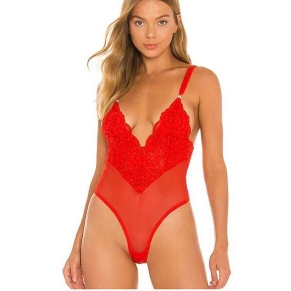 We are HAH NEW Medium Cheap and Cheerful Deep V Bodysuit Blood Orange NWT - Picture 1 of 11